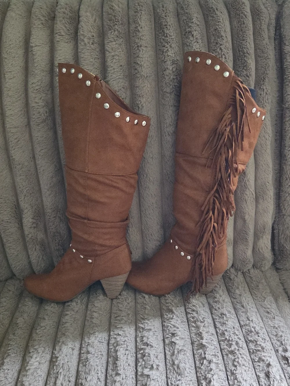 Rue21 | Brown Fringe Studded Knee-High Boots